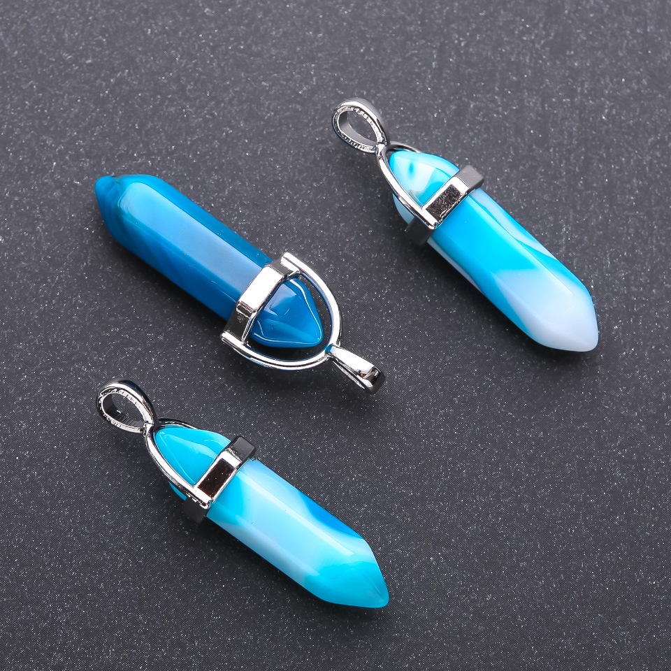 תליון משושה אגט כחול 8×35×40 מ״מ