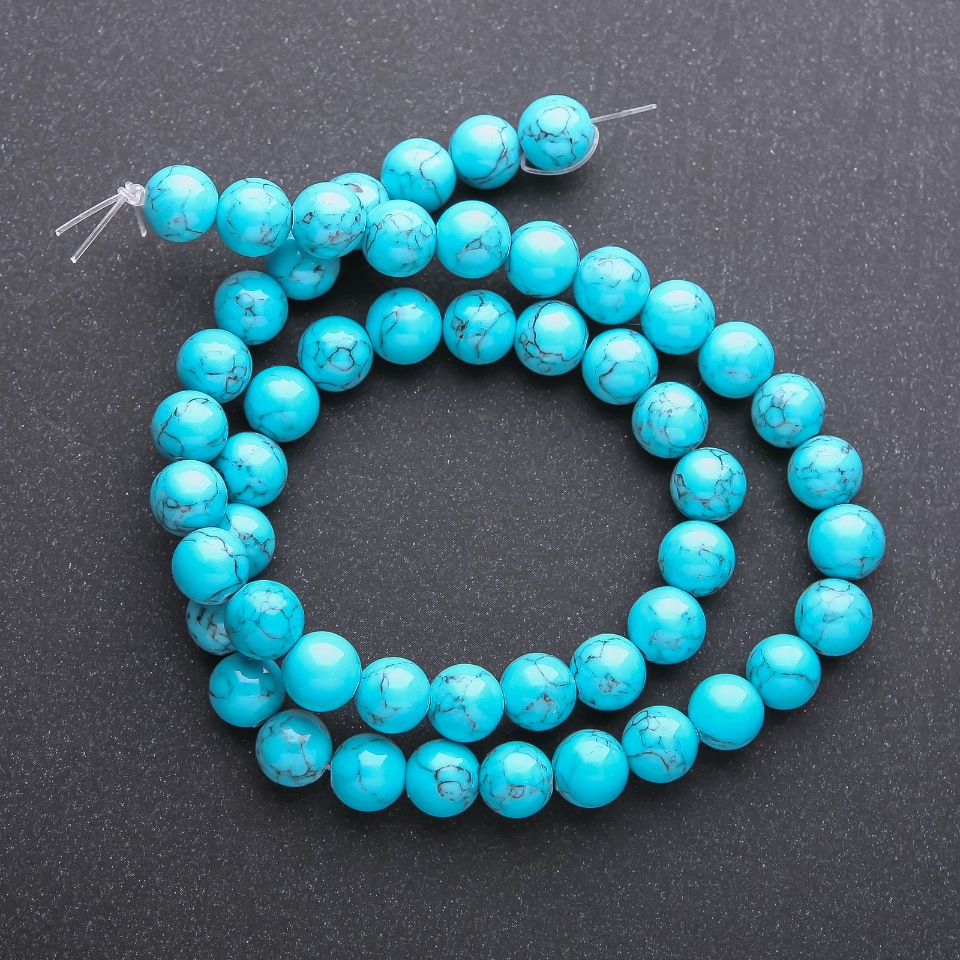 מחרוזות «טורקיז» (מלאכותי) כדור חלק, קוטר 8 מ״מ, אורך החוט 38 ס״מ