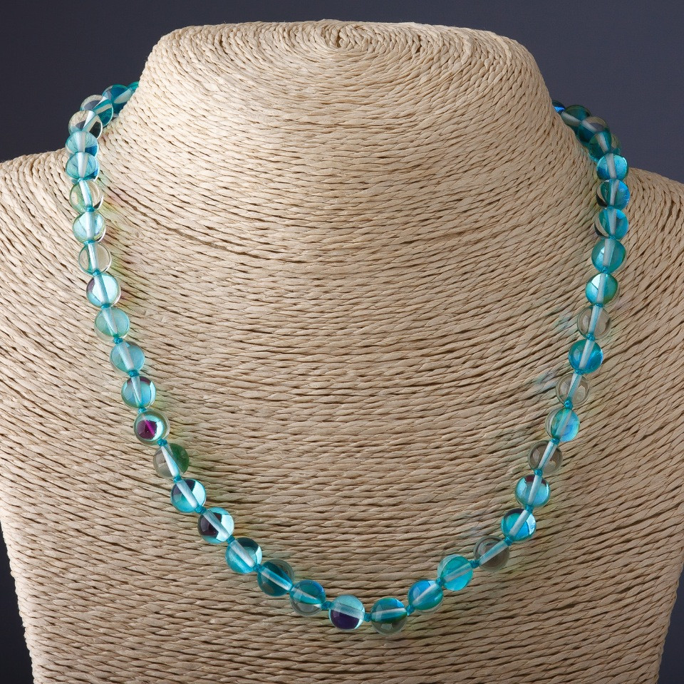 שרשרת חרוזי זכוכית אופלית כחולה, קוטר 8 מ״מ