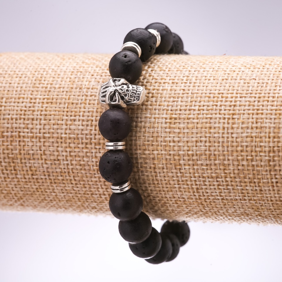 צמיד לבה גולגולת, קוטר 10 מ״מ, אורך 18 ס״מ על גומי