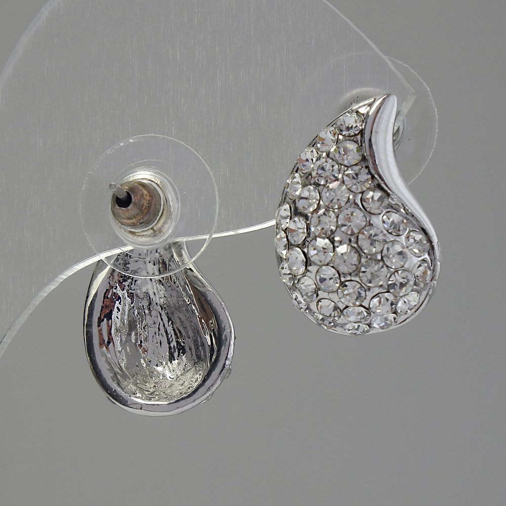 עגילי חוד עם זרקונים בצבע לבן, 12×18 מ״מ, מתכת כסופה