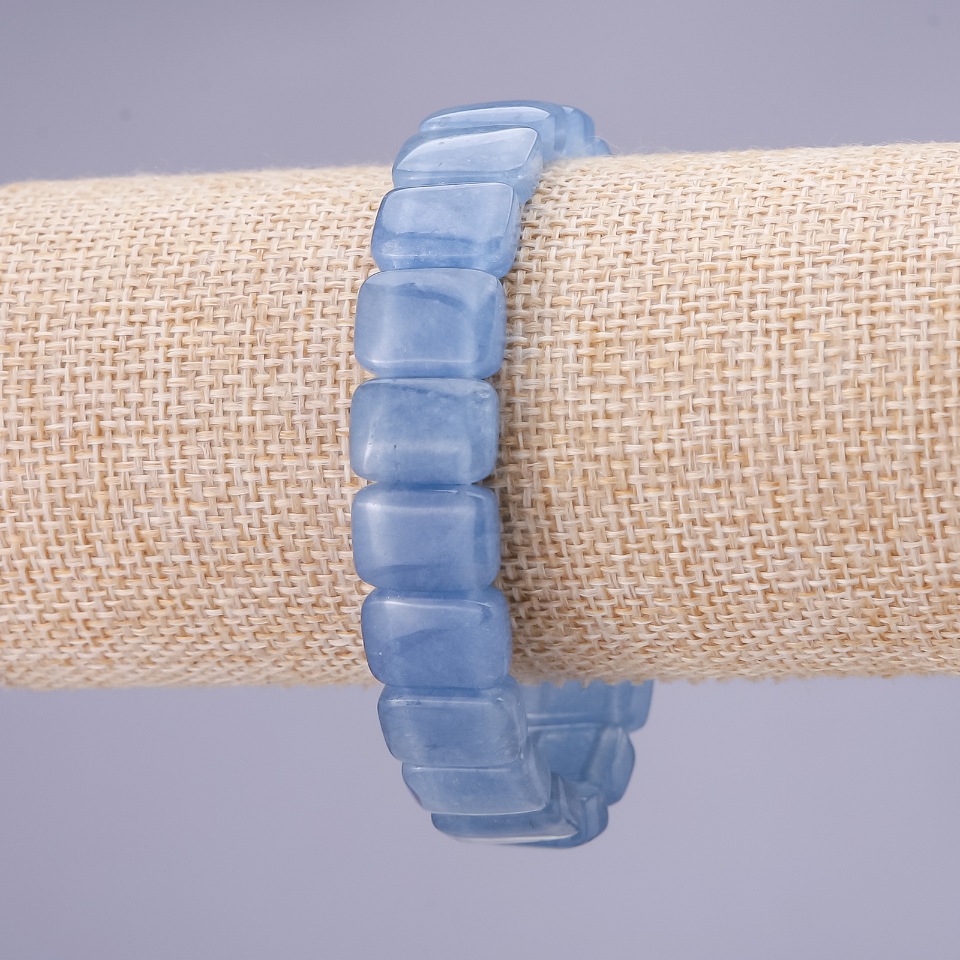 צמיד מאקוומרין סינתטי, חוליות 10×14 מ״מ על בסיס גומי