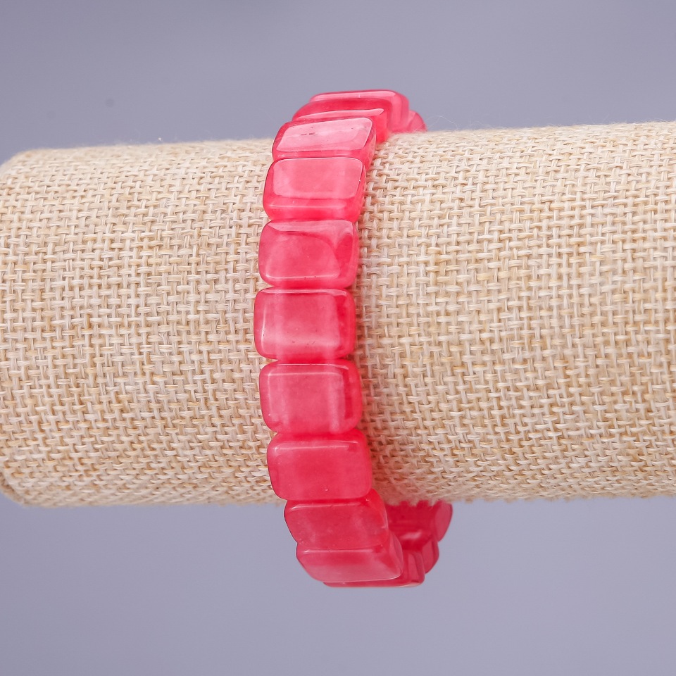 צמיד מאבן טבעית טורמלין עם קשרים מלבניים, מידות 14×10 מ״מ, אורך 18 ס״מ