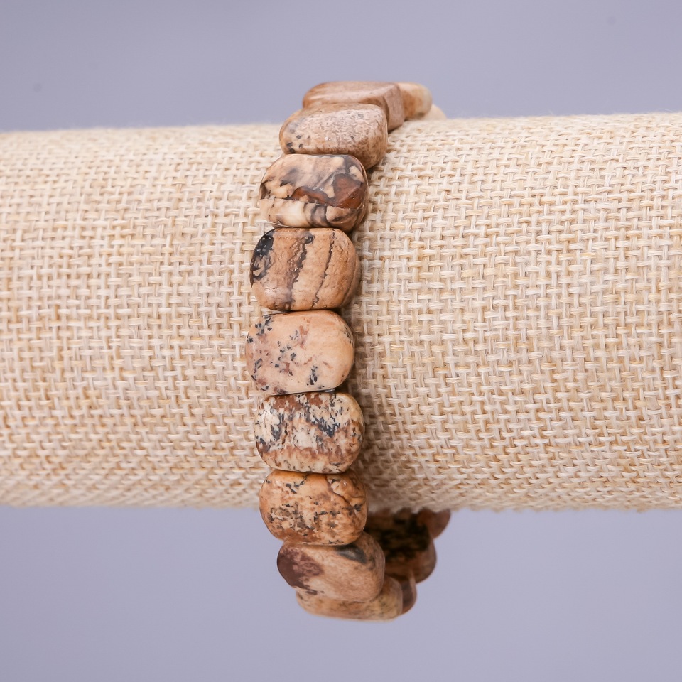 צמיד חוליות מאבן ג'אספר נוף 10×14(±)mm על גומי