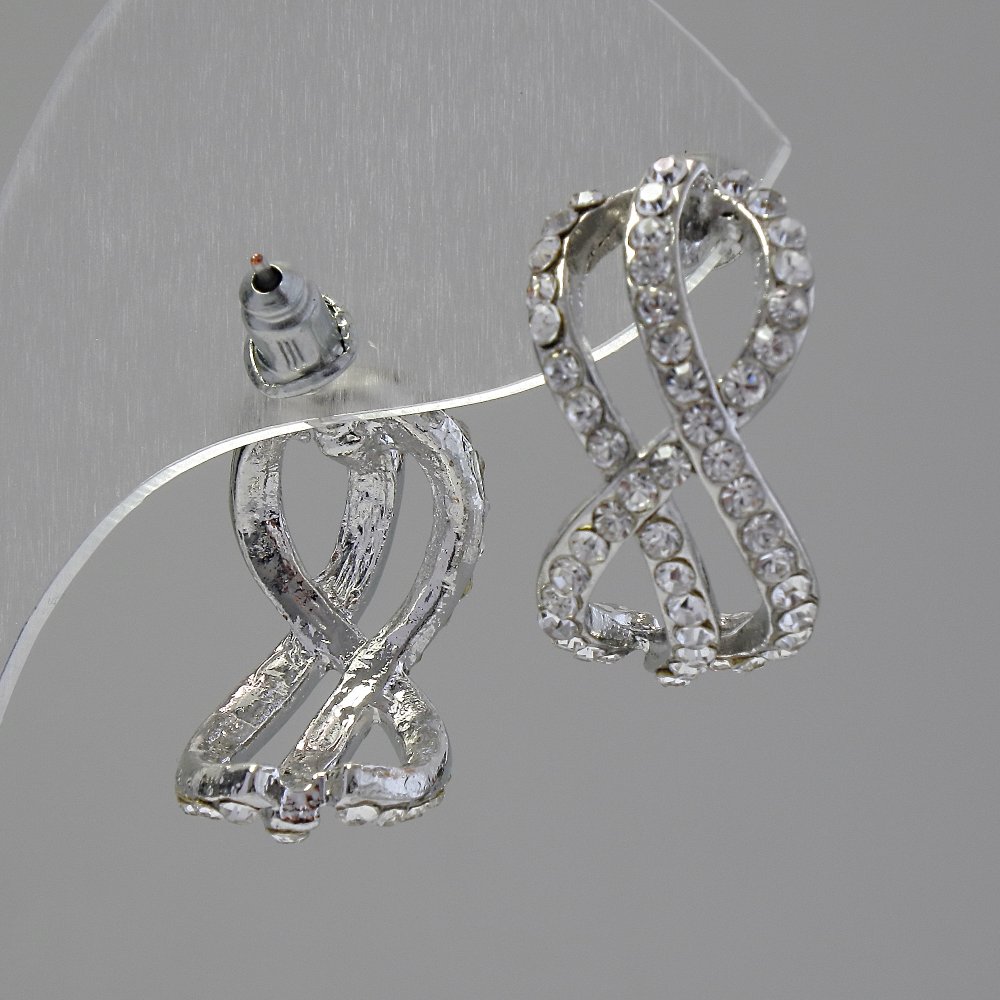 עגילי סטוד אין-סוף, זירקונים לבנים, מתכת בציפוי כסף, 2 ס״מ