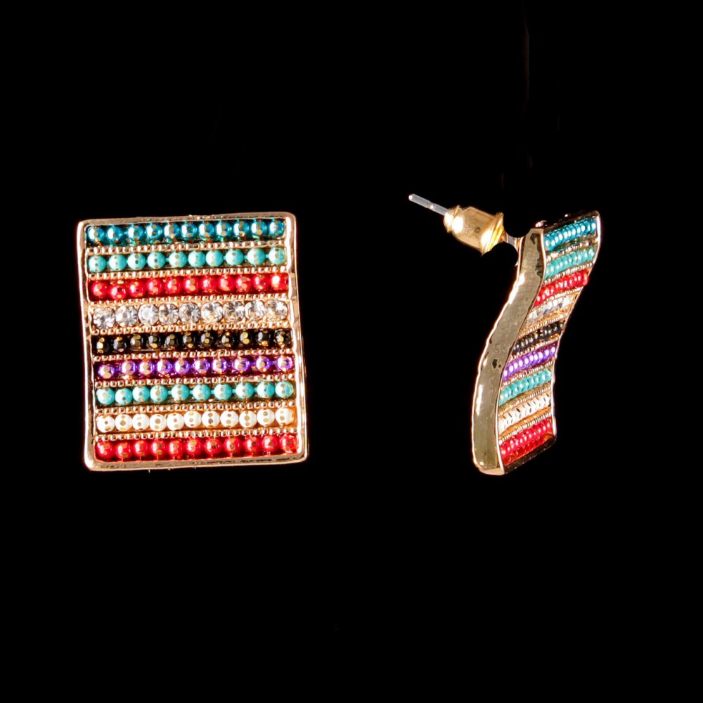 עגילי סטוד «ריבוע», זרקונים צבעוניים, מתכת בציפוי זהב, 20 מ״מ