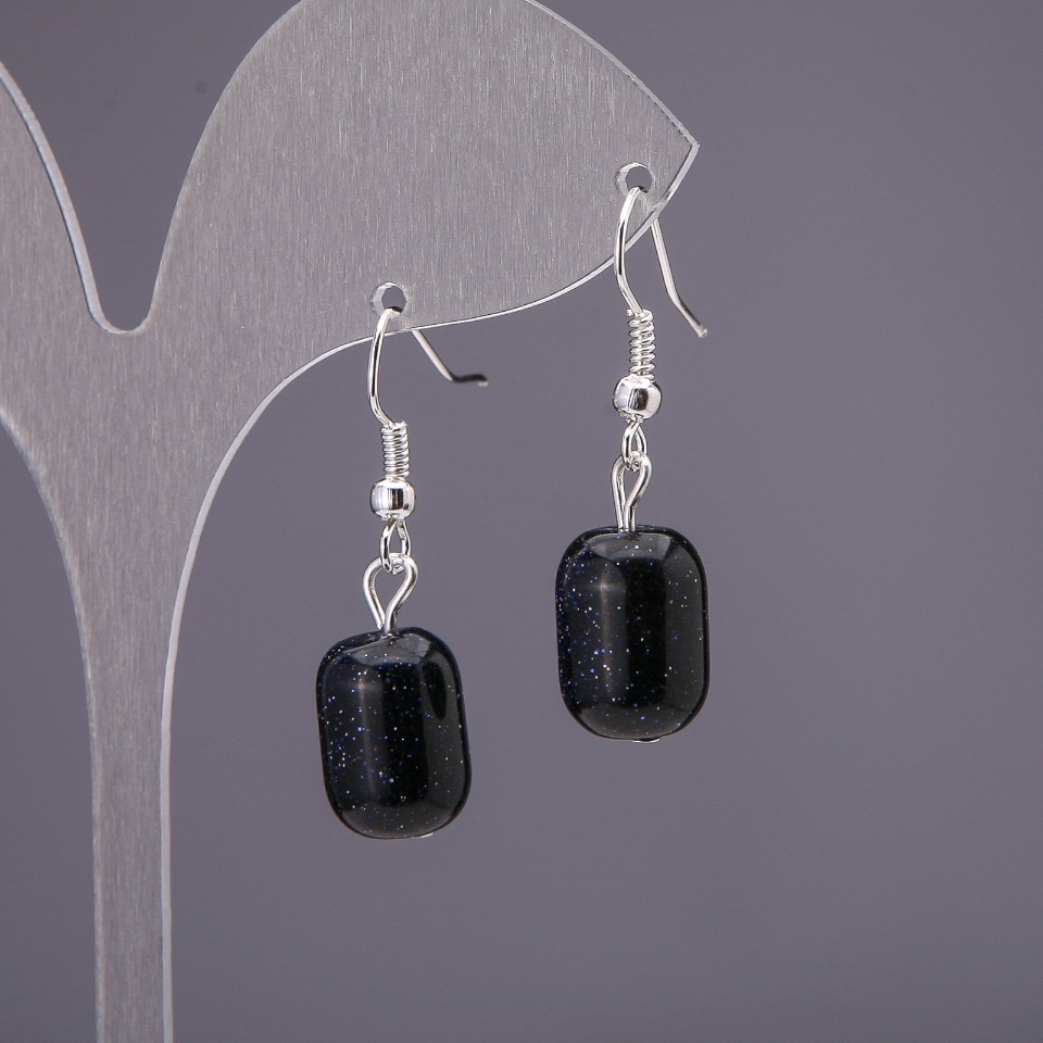 עגילים מאבטורין «חול כחול ליל קהיר» בצורת חבית, קוטר 10×15 מ״מ