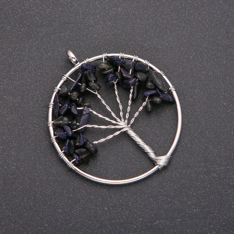 תליון «עץ האושר» אבנטורין חול כחול ליל קהיר, קוטר 50 מ״מ