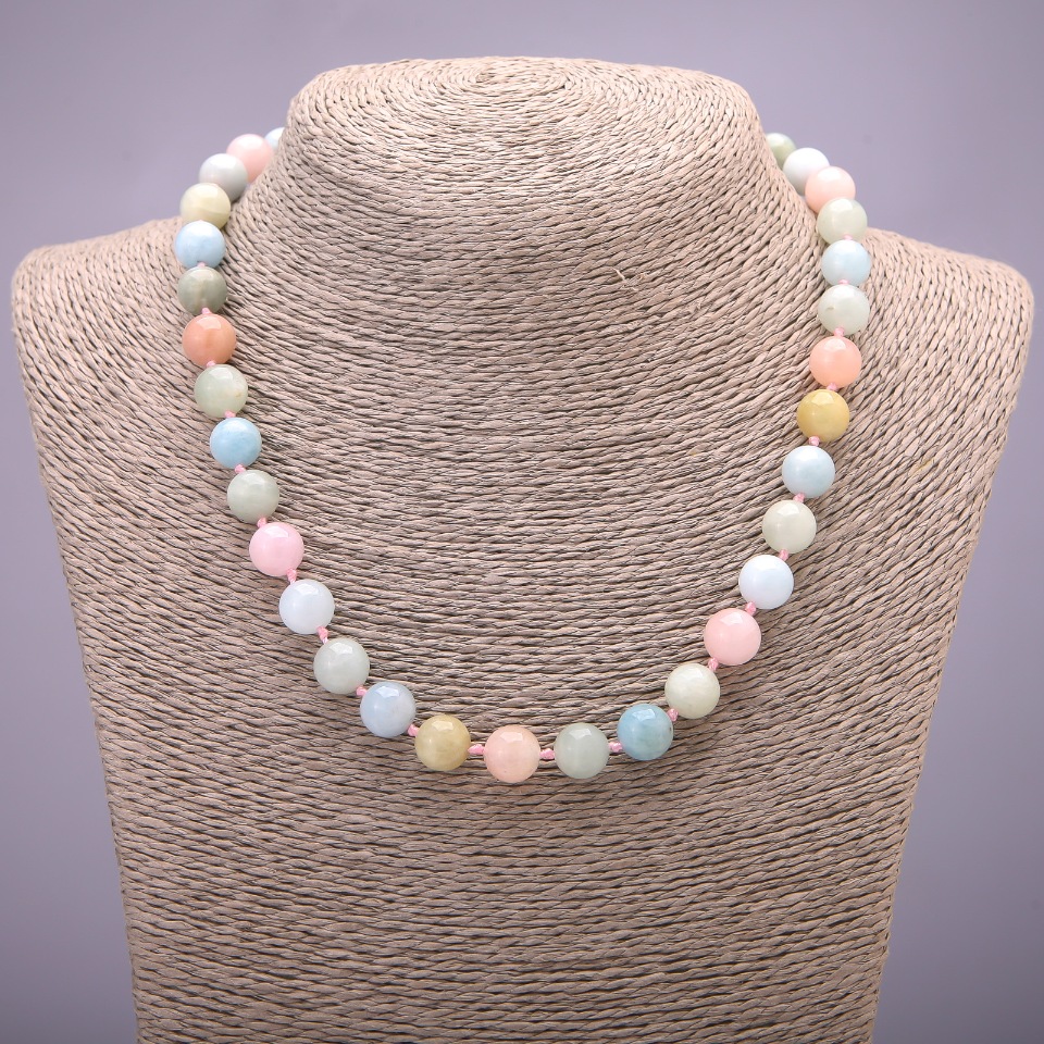 שרשרת מאבן מרגונייט טבעית — כדור חלק, קוטר 10± מ״מ, אורך 45 ס״מ