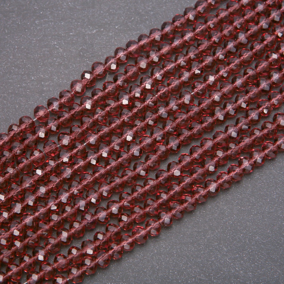 חרוזי קריסטל צ'כי סגול שקוף בצורת «רונדל», קוטר 6×4,5 מ״מ, חוט אורך 38 ס״מ