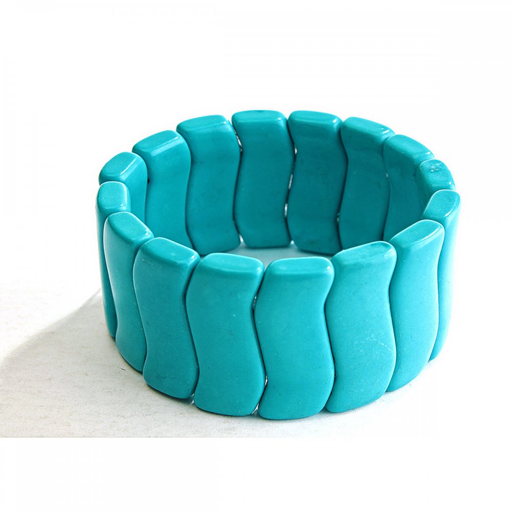 צמיד גומי טורקיז כחול גל גדול 14×32 מ״מ