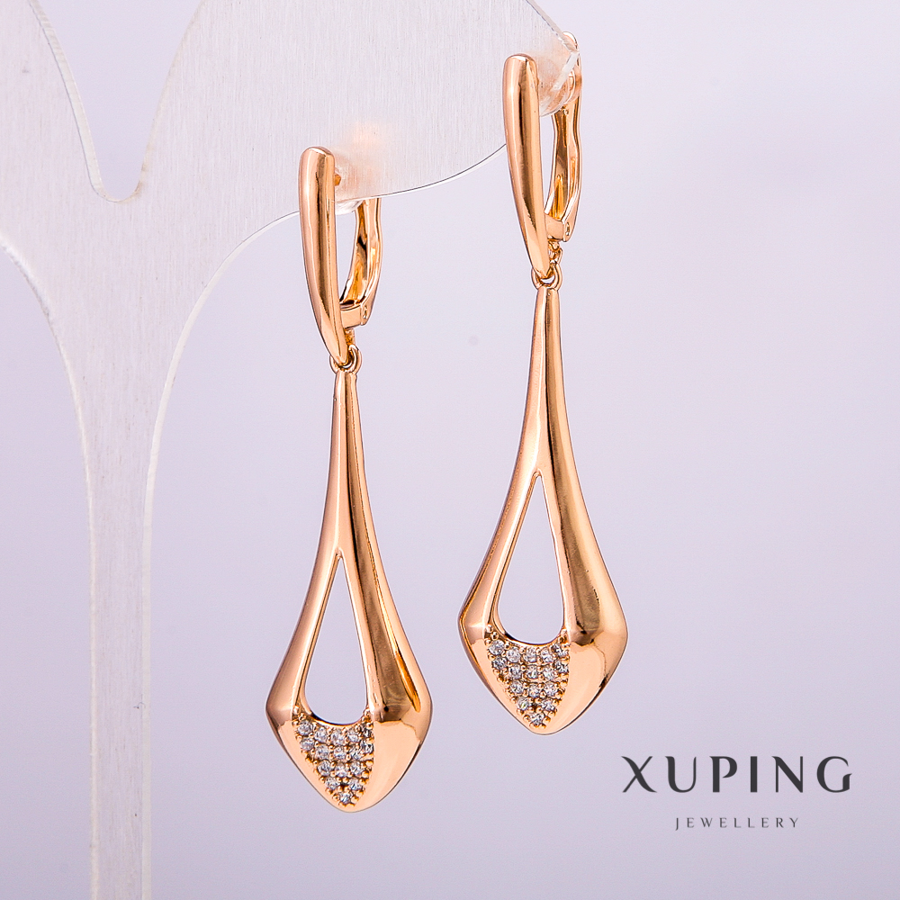 עגילי Xuping בציפוי זהב 18K עם סטראזים לבנים 55×18×14 מ״מ +