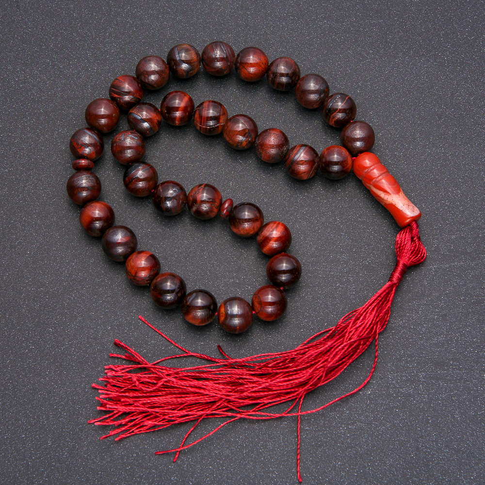 מחרוזות מאבן טבעית עין הבקר 33 חרוזים, כדור חלק, קוטר 10 מ"מ+