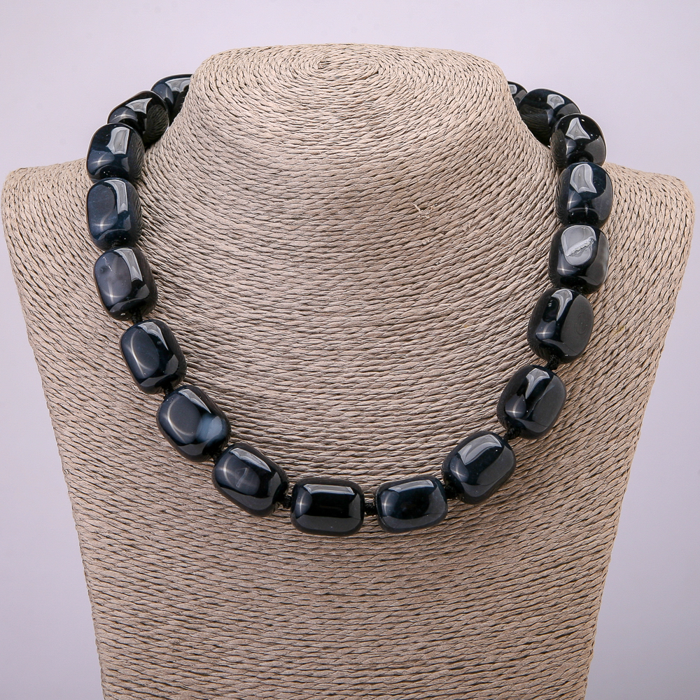 שרשרת חרוזי אבן טבעית אגאט עיני בצורת מלבן 20×15 מ״מ, אורך 45 ס״מ +