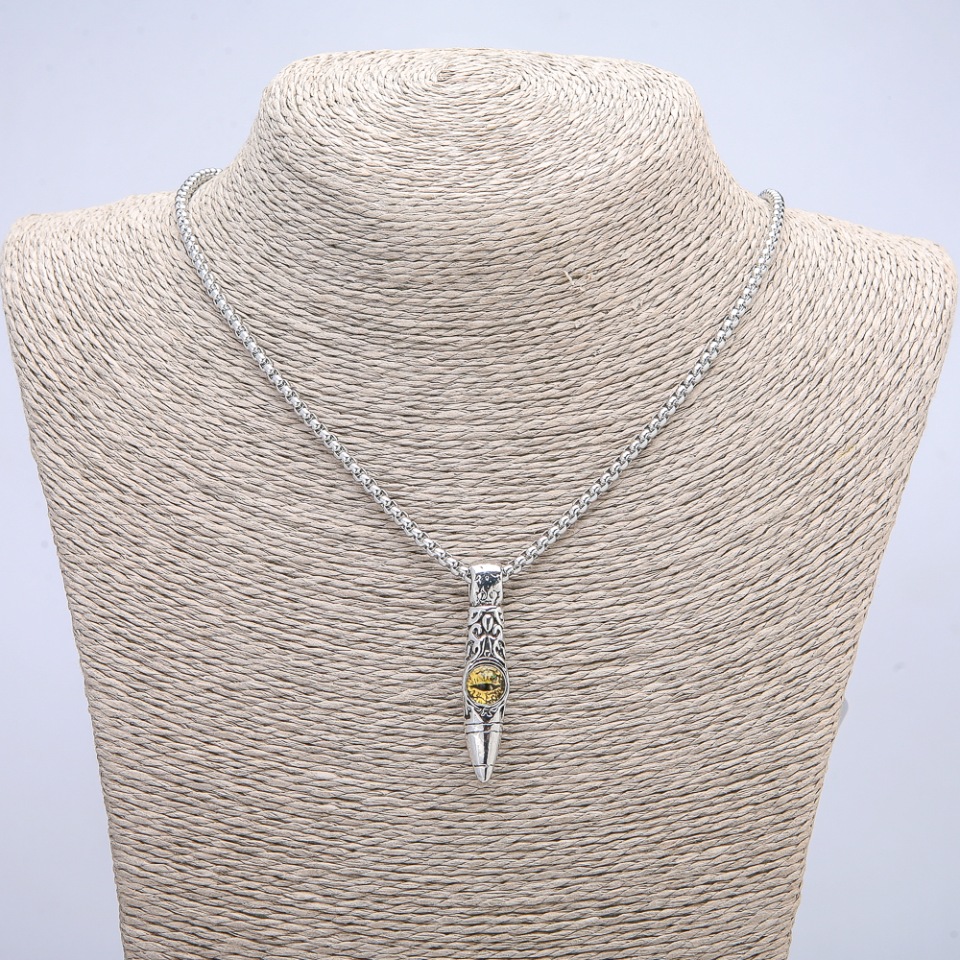 תליון «עין הדרקון» 45×10 מ״מ על שרשרת, אורך 70 ס״מ ± מתכת כסופה