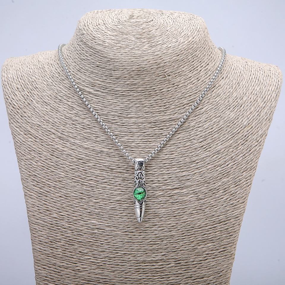 תליון «כדור עין הדרקון» 45×10 מ״م על שרשרת, אורך 70 ס״מ +/- מתכת כסופה