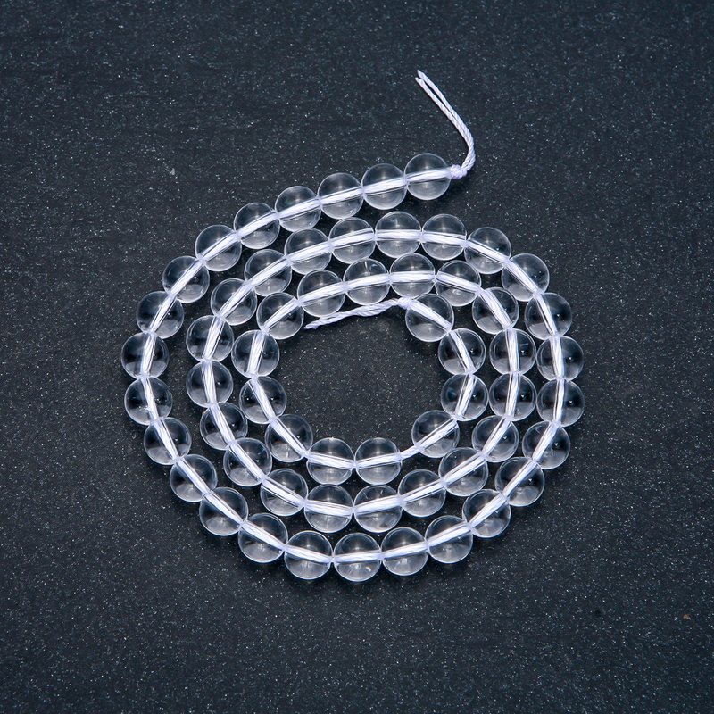 חרוזי אבן קריסטל הרי על חוט כדור חלק, קוטר 6 מ״מ, אורך 38 ס״מ