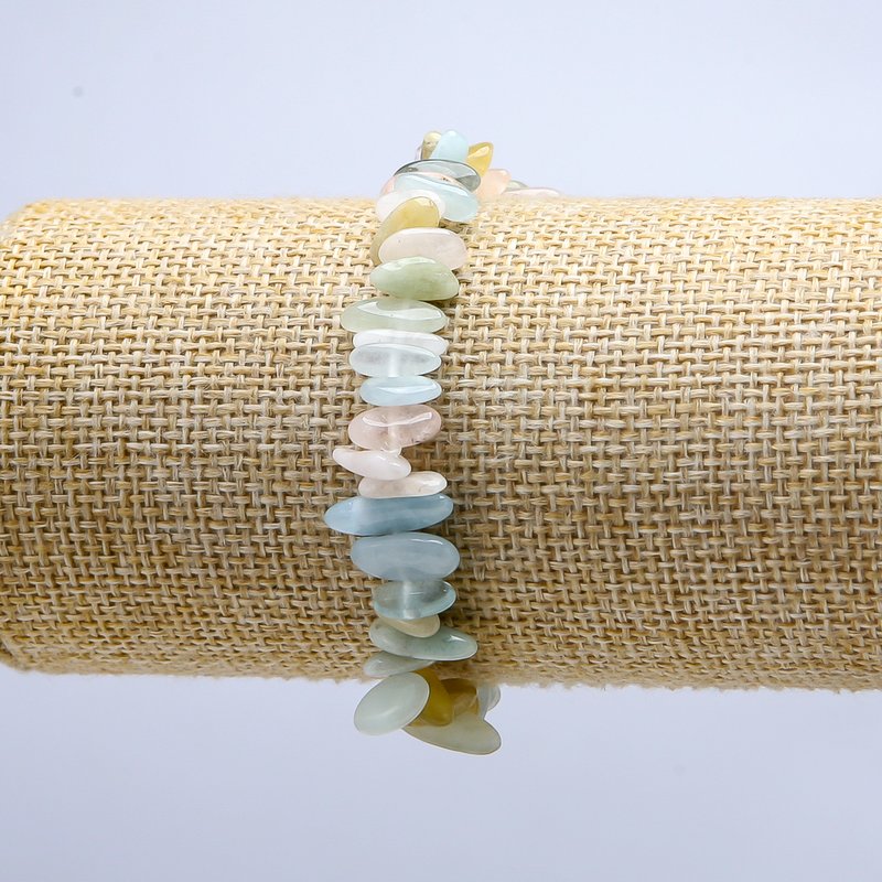 צמיד מורגניט מאבן טבעית, חרוזים מגולפים, קוטר 9×4 מ״מ, אורך 18 ס״מ (אלסטי)