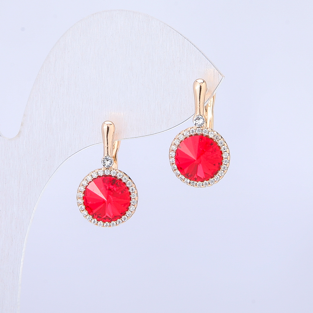 עגילי Xuping בציפוי זהב 18K עם קריסטלי Swarovski וזירקונים לבנים, קוטר 19×10 מ״מ +