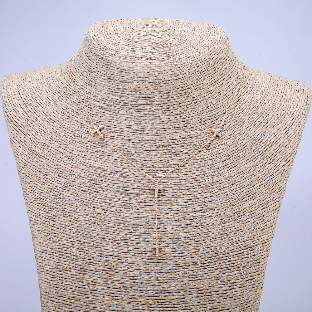 שרשרת Xuping מצופה זהב 18K עם תלויים מקריסטלים לבנים, עובי 0.6 מ"מ, אורך 48-53 ס"מ +