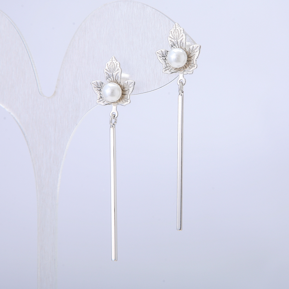 עגילים Xuping — עגילי סטוד עם ציפוי רודיום וחרוז לבן, קוטר 50×12 מ״מ +