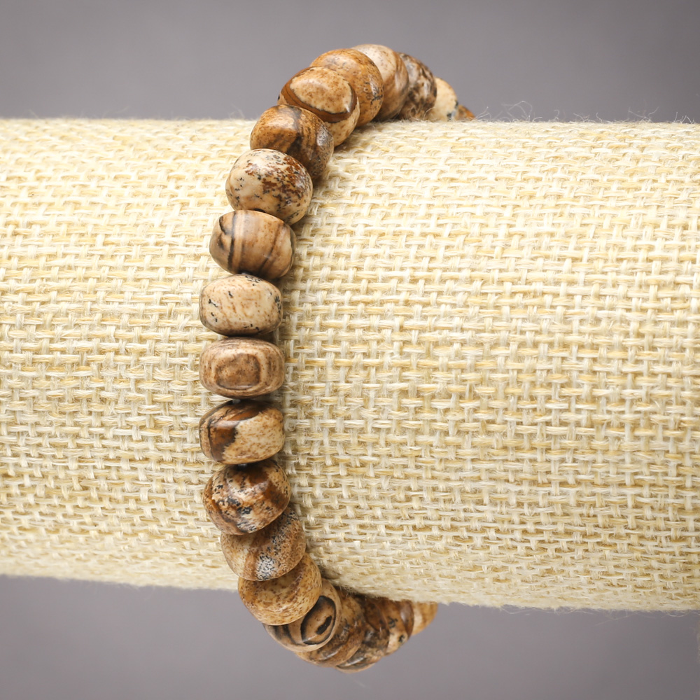 צמיד גומי מאבן טבעית ג'ספר נופי רונדל חלק, קוטר 9×7 מ״מ+