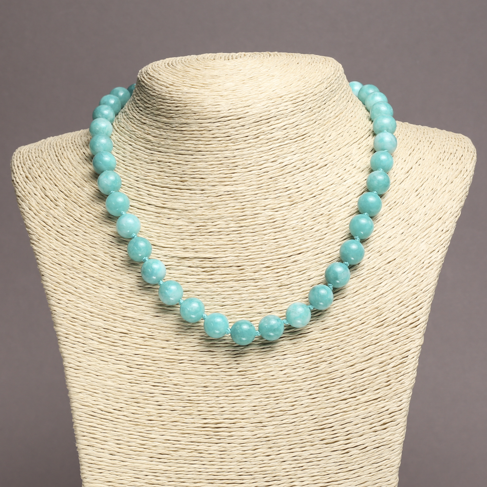 שרשרת מאקוומרין טבעית – חרוזים חלקים בקוטר 10 מ״מ ±, אורך 45 ס״מ ±