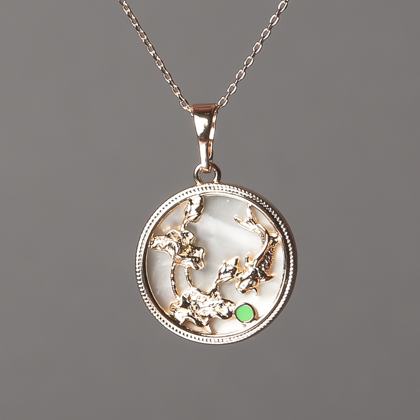 שרשרת Xuping בציפוי זהב 18K עם תליון פרלאמווטר ואמייל ירוק 15 מ״מ + -, עובי 0.5 מ״מ + -, אורך 48 ס״מ +