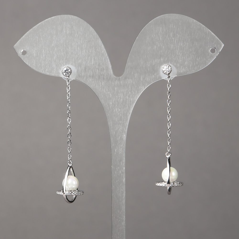 עגילים Xuping רודיום עם זירקונים לבנים וחרוזים 15×11 מ״מ + -, אורך 50 מ״מ + -, עובי 1,1 מ״מ +