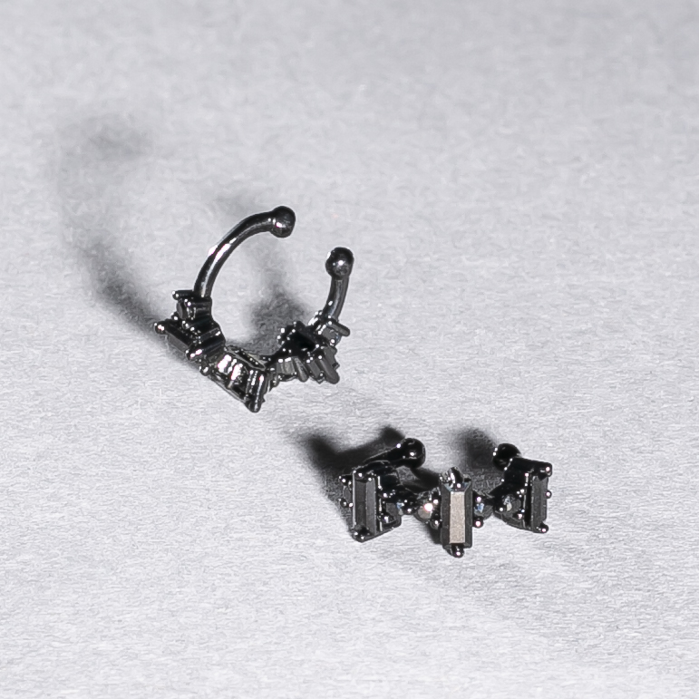 קאפ Xuping ורודיום שחור עם אבני זרקונים שחורות וקריסטלים שחורים 5×12 מ״מ +