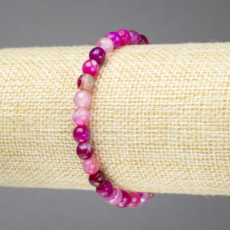 צמיד גומי מאבן טבעית אגאט אדום תותי – כדור מלוטש בקוטר 6 מ״מ+