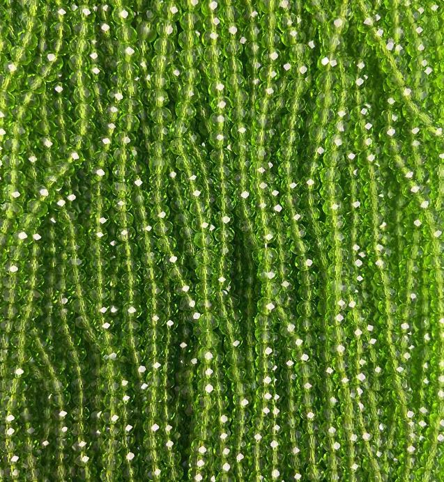 מַנִּיסְטִינִים קריסטל צ'כי על חוט ירוק שקוף בצורת רונדל, קוטר 3.5×3 מ"מ, אורך 34 ס"מ