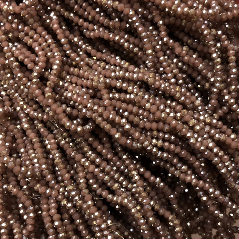 חרוזים מקריסטל צ'כיה על חוט, גימור מכני-מט עם ציפוי, רונדל מחורץ, קוטר 3×2.5 מ״מ, אורך 36–38 ס״מ +