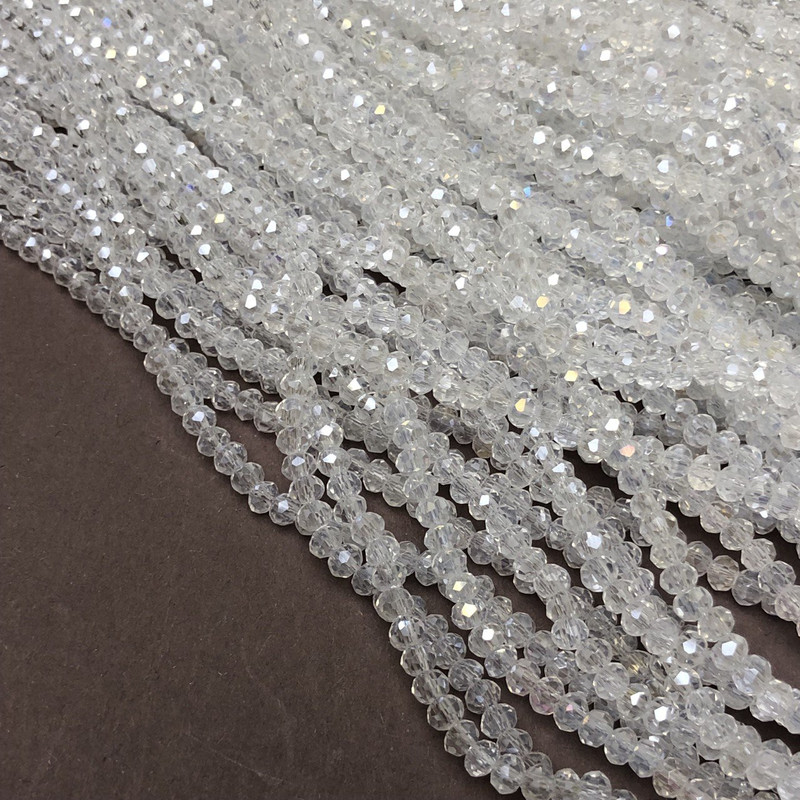 חרוזים קריסטל צ'כי על חוט דייג לבן שקוף עם בנזין, רונדל מלוטש בקוטר 3.5×3 מ״מ, אורך 36-38 ס״מ + -