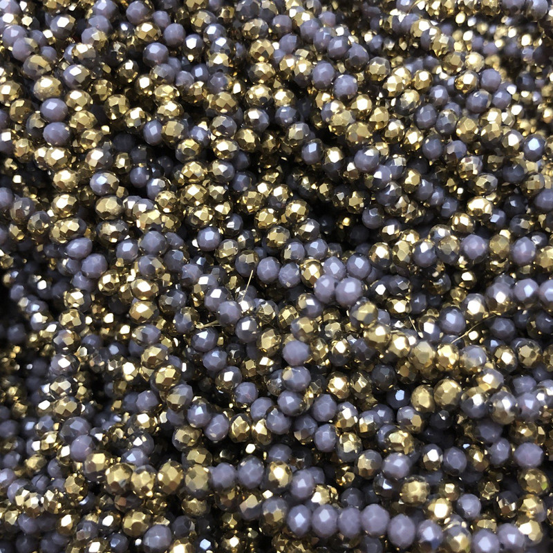 חרוזים מקריסטל צ'כי על חוט – מגוון לילך מאט עם ציפוי, רונדל מחורץ, קוטר 3.5×3 מ״מ, אורך 36-38 ס״מ +