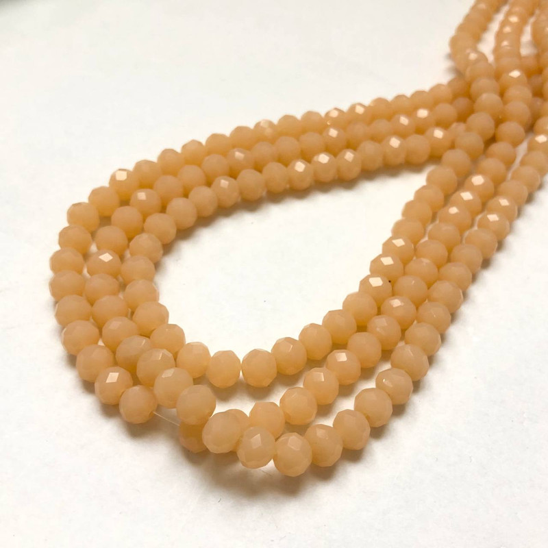 חרוזי קריסטל צ'כיה על חוט בגוון פודרה מאט בצורת רונדל משופע, קוטר 6×4.5 מ״מ + -, אורך 38–40 ס״מ +