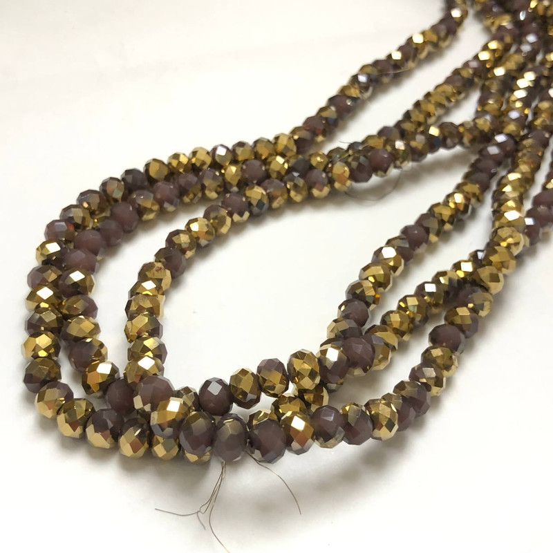 חרוזי קריסטל צ'כי על חוט – מגוון סגול מאט עם ציפוי, רונדל חתוך, קוטר 6×4,5 מ״מ, אורך 38–40 ס״מ +