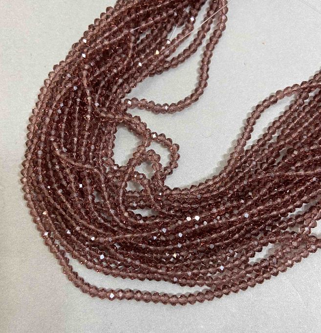 חרוזי קריסטל צ'כי על חוט בהיר-חום שקוף, רונדל מחודד, קוטר 3,5×3 מ״מ + -, אורך 33 ס״מ +