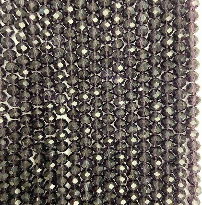 חרוזי קריסטל צ'כי על חוט בצבע סגול כהה, רונדל משונן, קוטר 6×5 מ״מ, אורך 42 ס״מ +