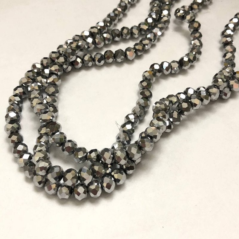 חרוזים מקריסטל צ'כי על חוט שקוף עם ציפוי, רונדל מחורץ בקוטר 6×4.5 מ״מ, אורך 38–40 ס״מ + -