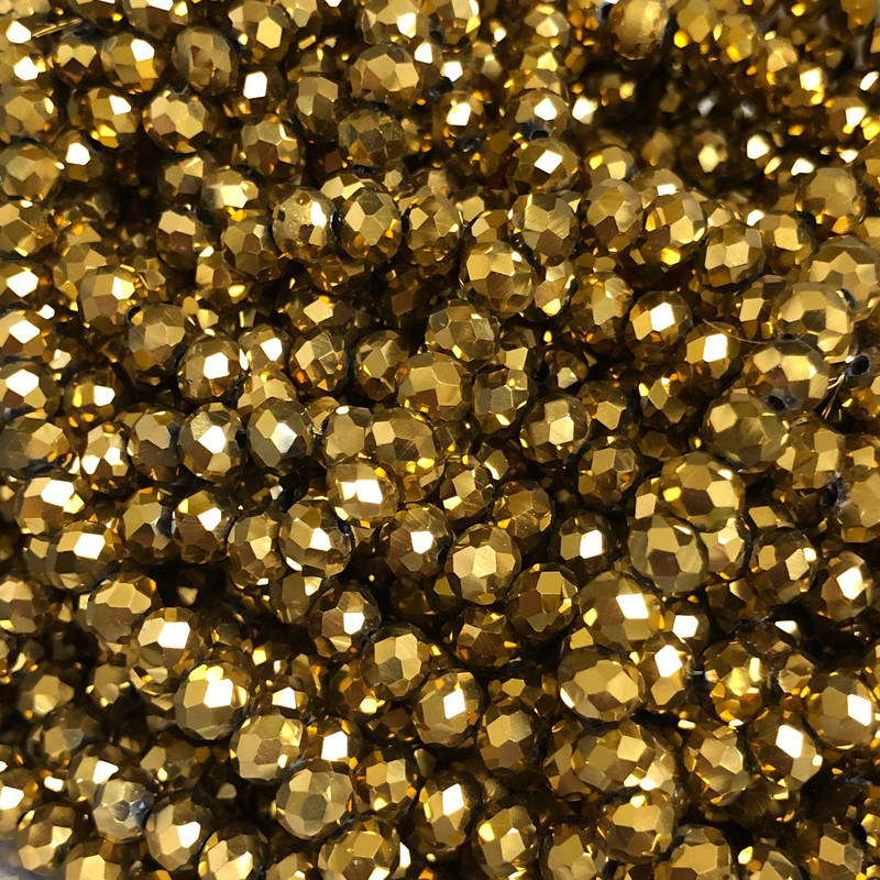 חרוזי קריסטל צ'כי על חוט עם ציפוי, בצורת רונדל מחורץ, קוטר 6×4,5 מ״מ, אורך 38-40 ס״מ +