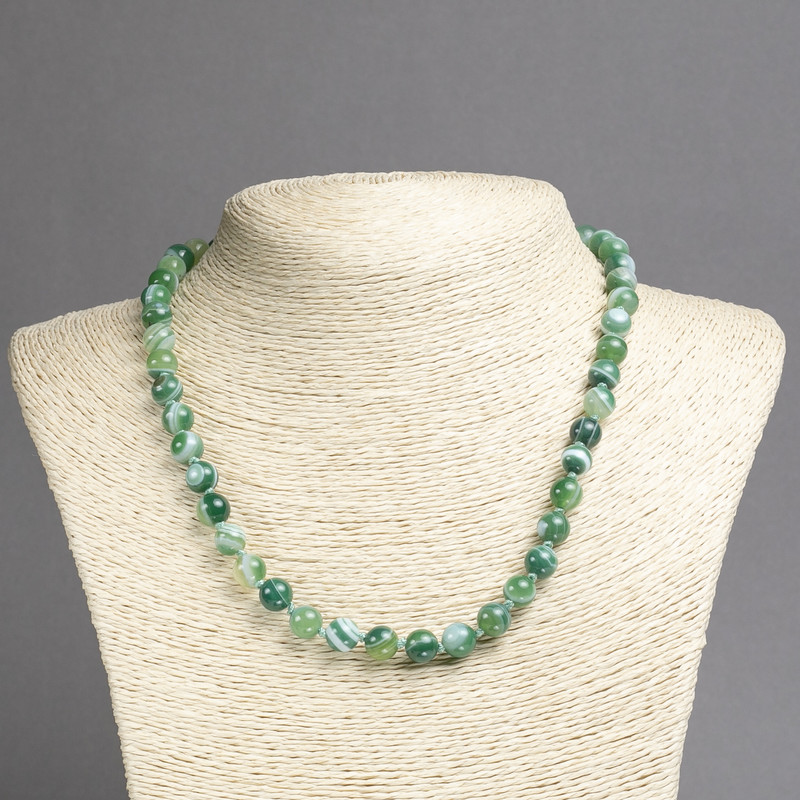 שרשרת אגט עיני טבעית, כדור חלק, קוטר 8(±)ממ, אורך 45 ס״מ+