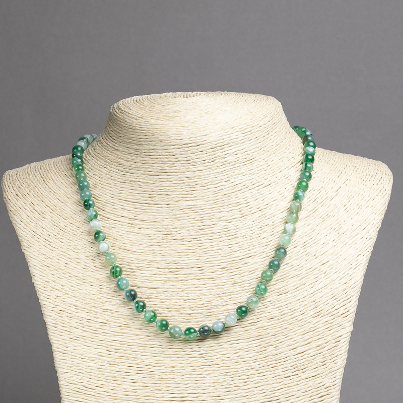 שרשרת חרוזי אגאט עיני, חלקים בגודל 6 מ״מ, אורך 45 ס״מ+