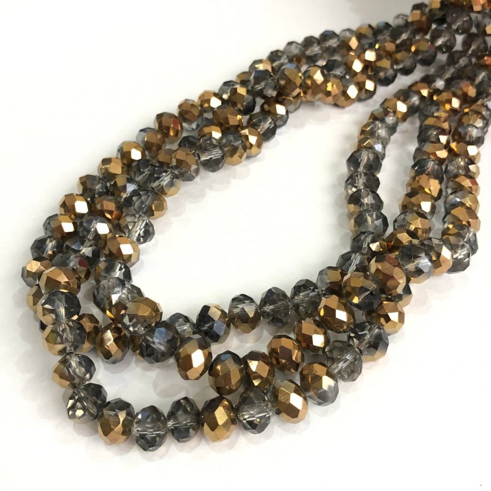 חרוזי קריסטל צ'כיה על חוט מגוון אפור עם ציפוי — רונדל מרובת-פאות, קוטר 8×6 מ״מ, אורך 40–42 ס״מ +