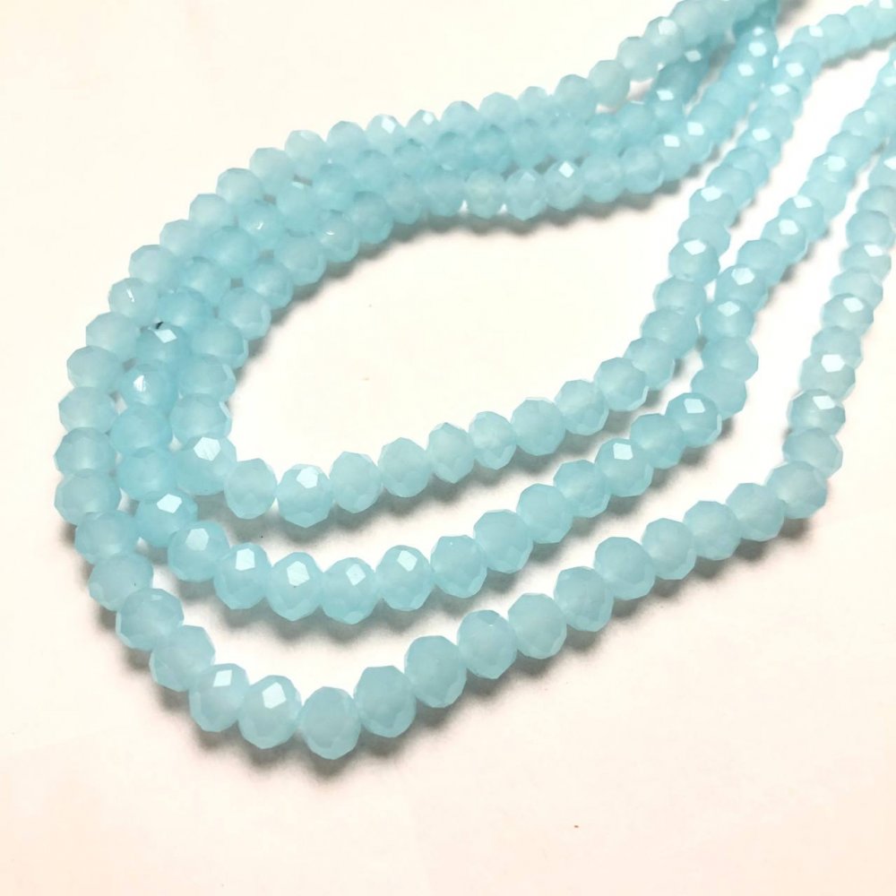 מחרוזי קריסטל צ'כי על חוט, כחול-סגול בהיר מאט, בצורת רונדל מגולף, קוטר 8×6 מ״מ + -, אורך 40–42 ס״מ +