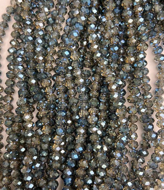 חרוזי קריסטל צ'כי אפור עם ציפוי מגולף, קוטר 6×5 מ״מ, אורך 40–42 ס״מ +