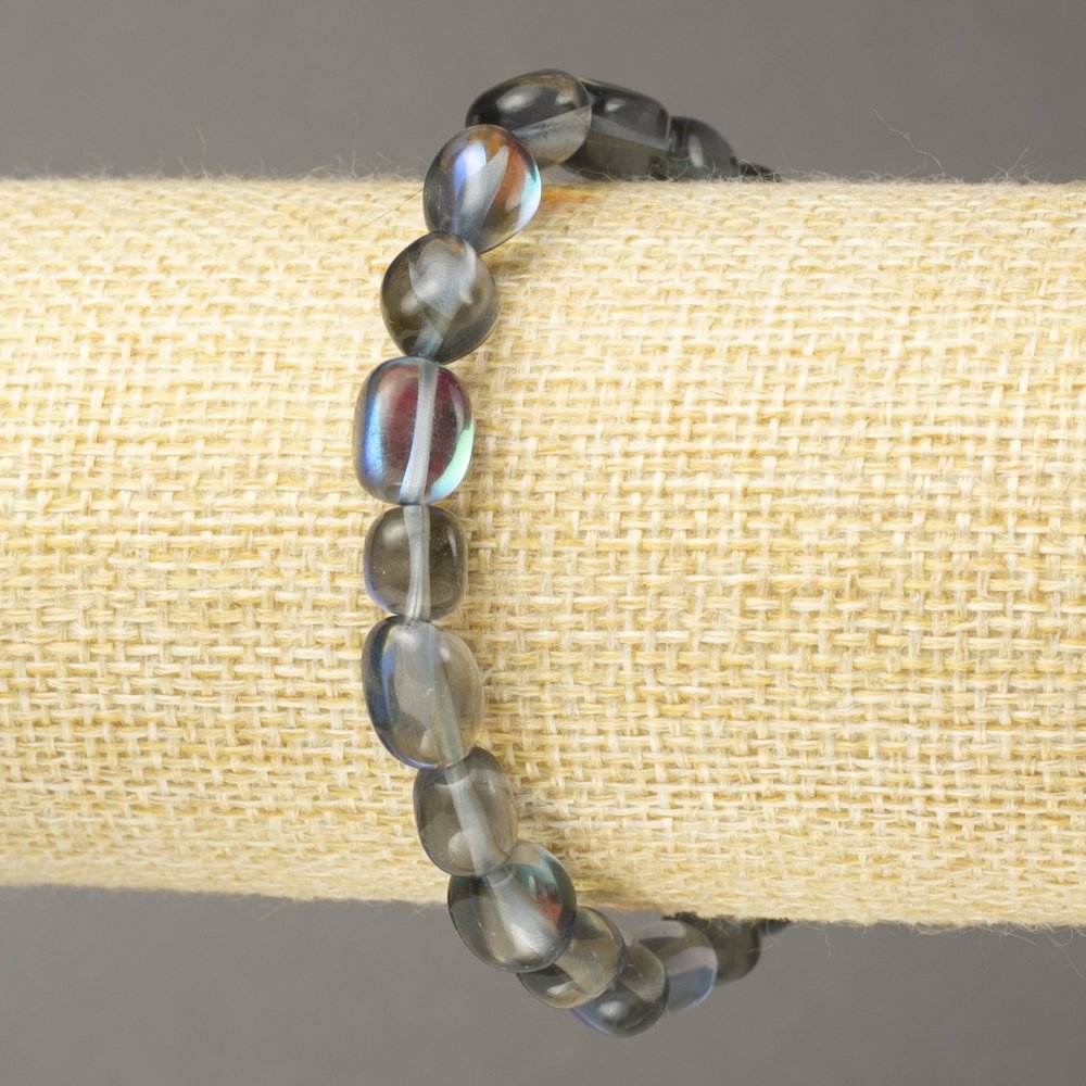 צמיד גומי מזכוכית אופלית כחולה בחתכים 10×8 מ״מ