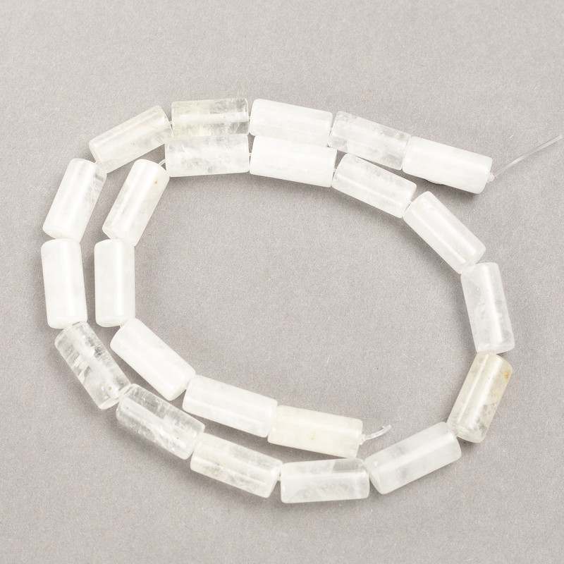 חרוזים על חוט – אבן טבעית, קריסטל ההרים בצורת צילינדר, קוטר 8×17 מ״מ, אורך 39 ס״מ