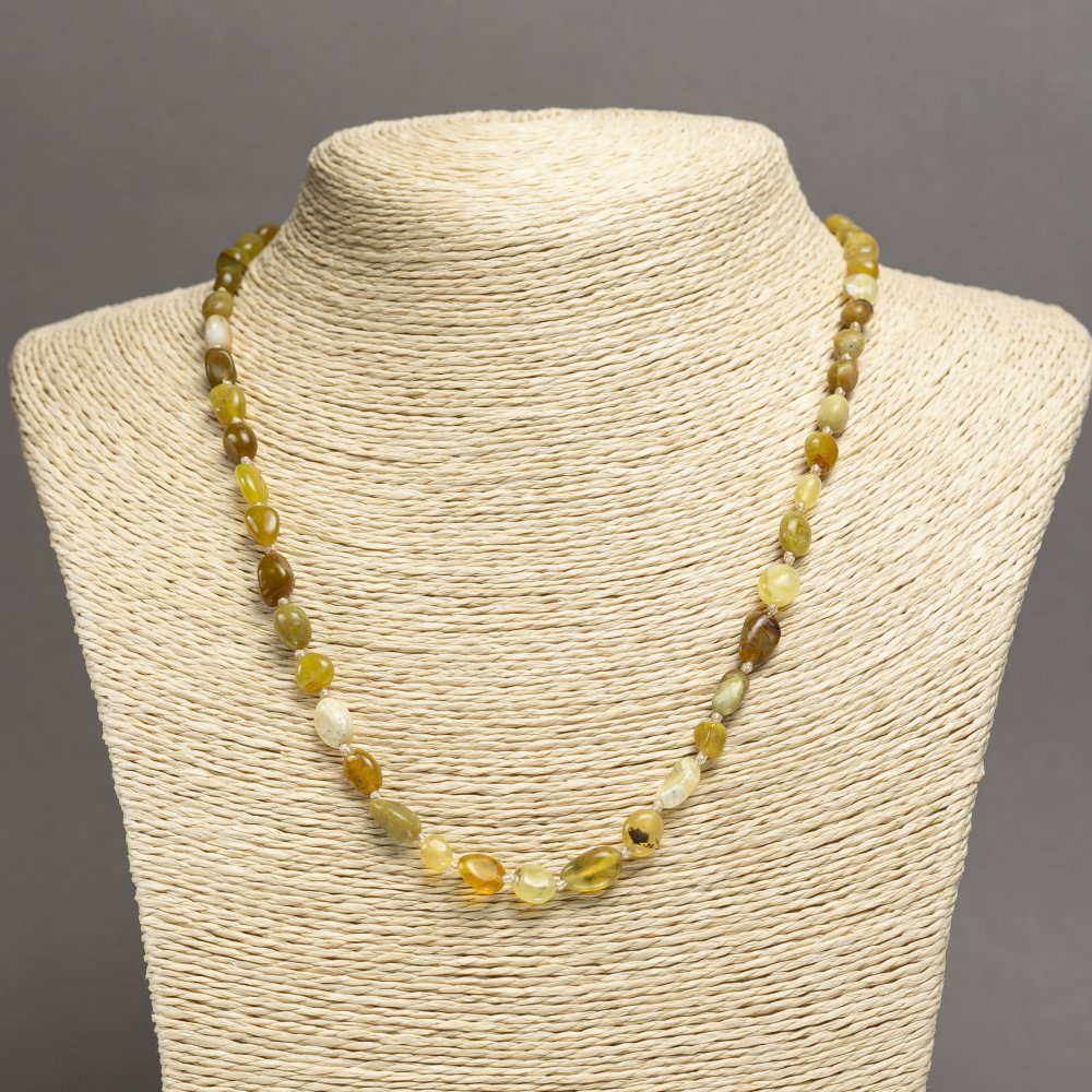 שרשרת חרוזי ג'יידייט טבעי מלוטשת, קוטר 7×6 מ״מ+-, אורך 45 ס״מ