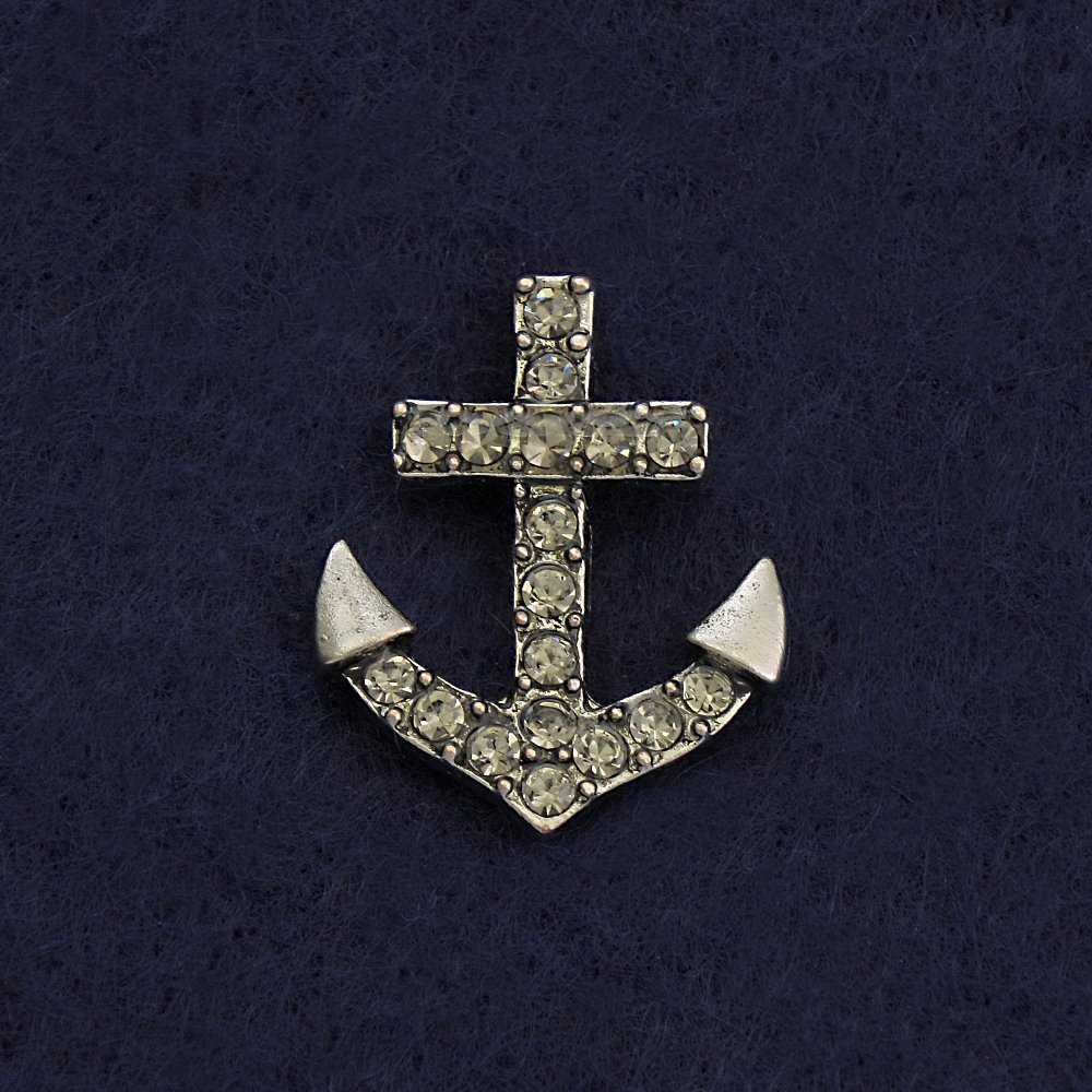 סיכת תכשיט על סגרה מסתובבת «אנكور» 2 ס״מ מתכת אפורה עם זרקונים